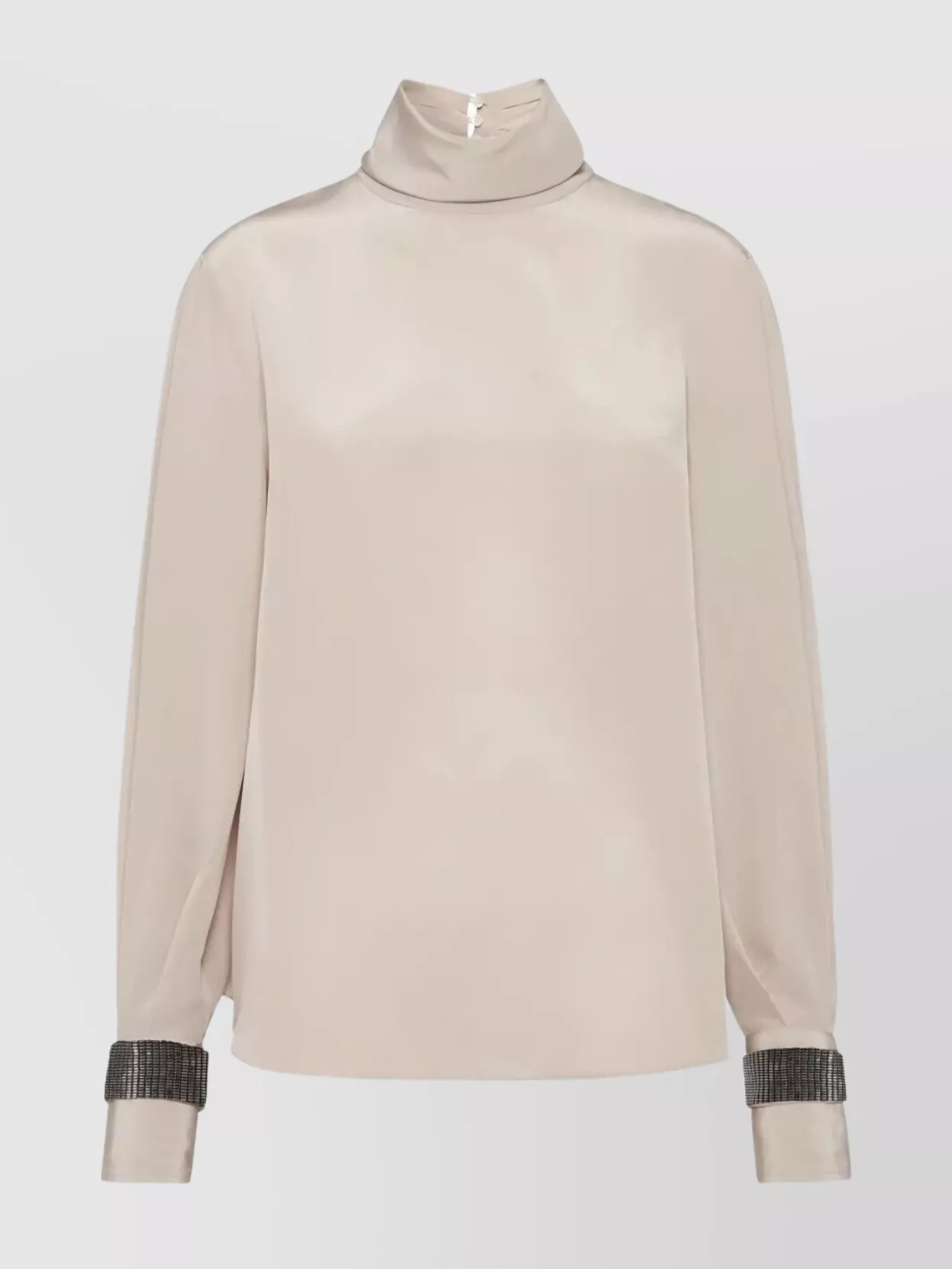 Brunello Cucinelli Embellished Cuffs High Neck Blouse In Neutral