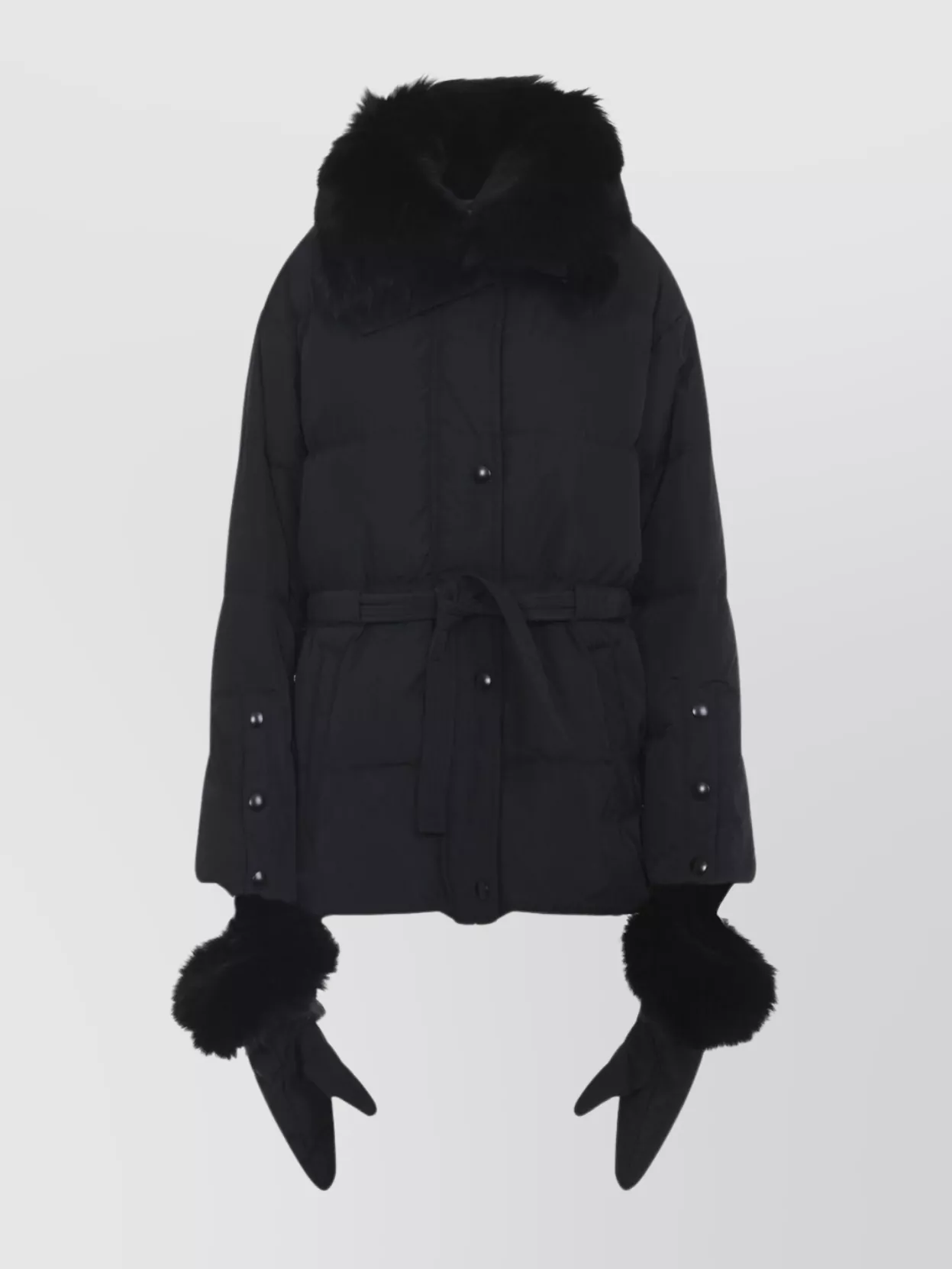 Yves Salomon Padded Long Sleeve Jacket With Belt And Collar
