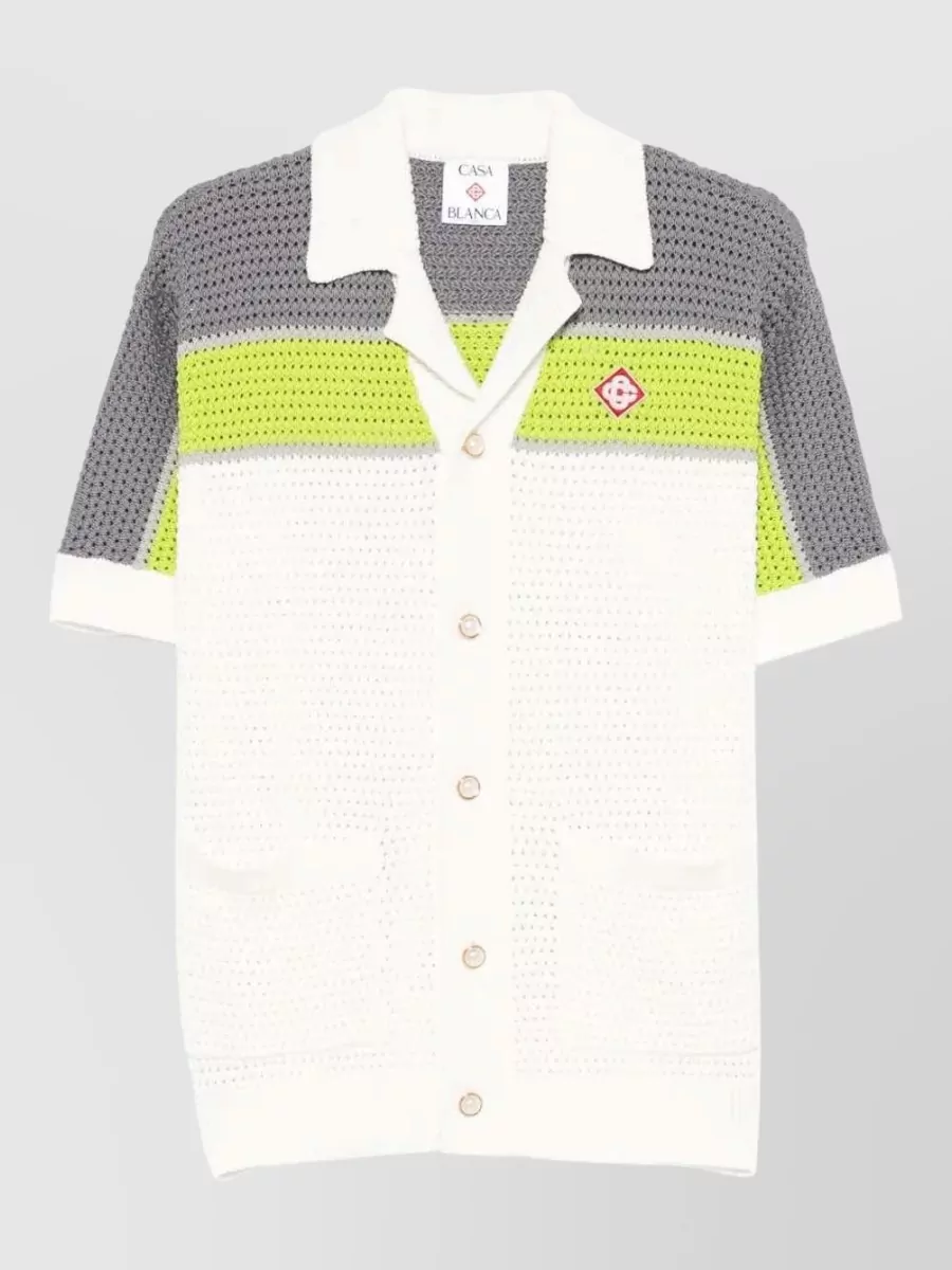Casablanca Striped Crochet Short-Sleeve Shirt