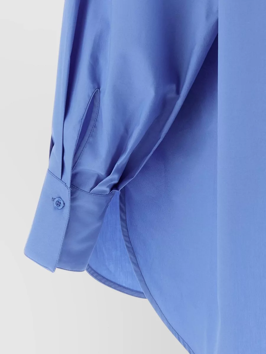 Nude Cotton Ruffled Mandarin Collar Long-Sleeve Shirt