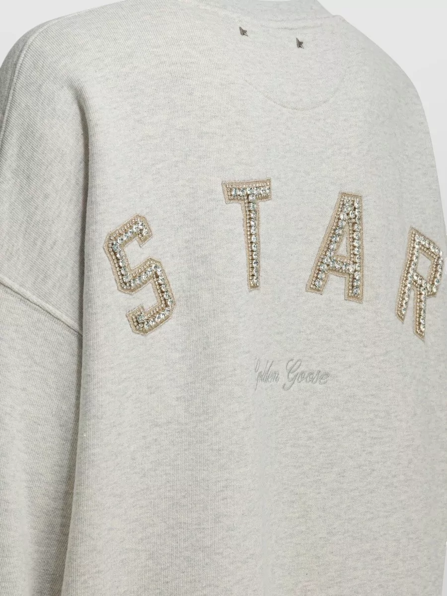 Golden Goose Crystal Embellished Oversized Cotton Crewneck Sweatshirt