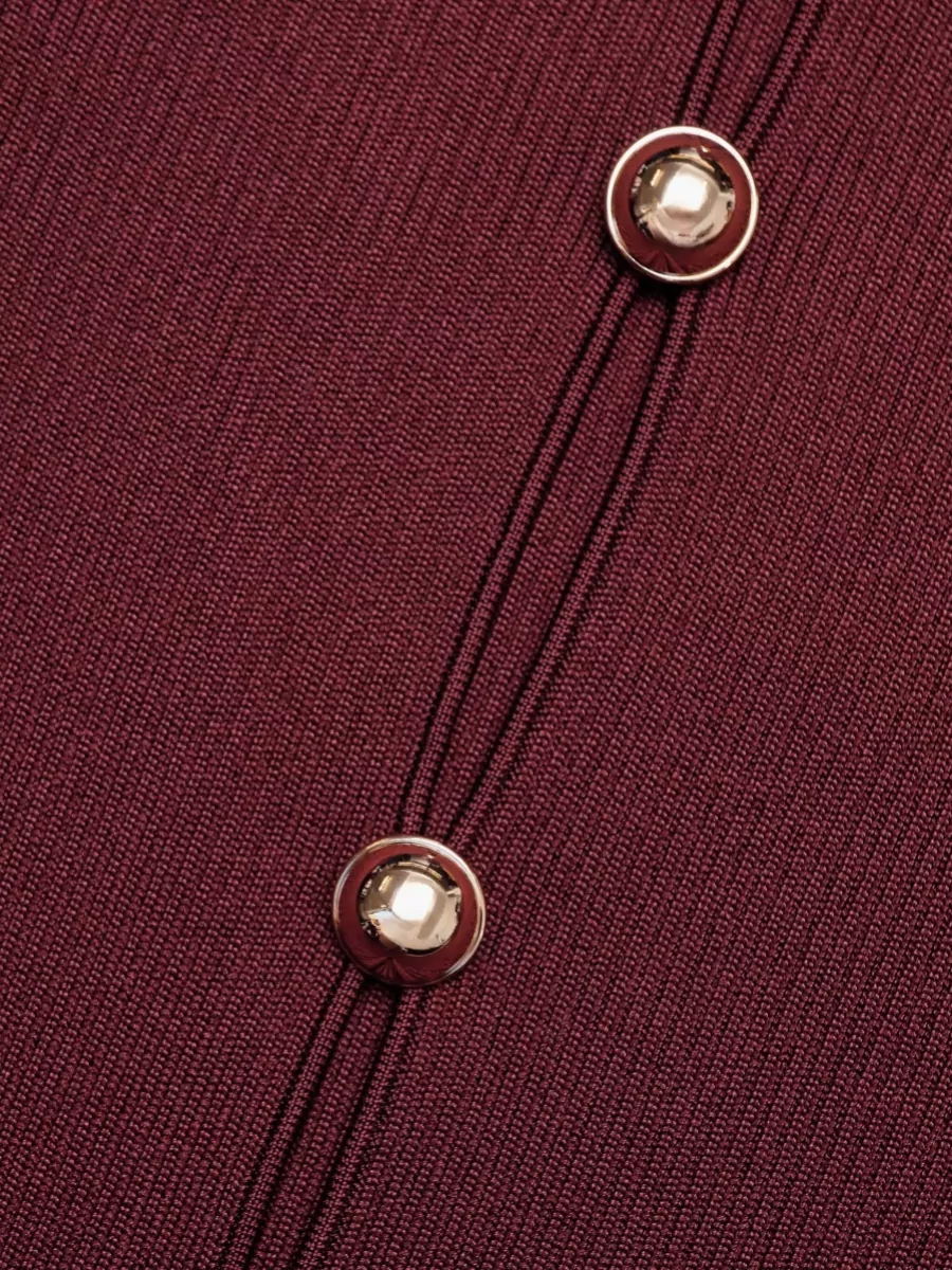 Self-Portrait Ribbed Slim-Fit Keyhole Long-Sleeve Top
