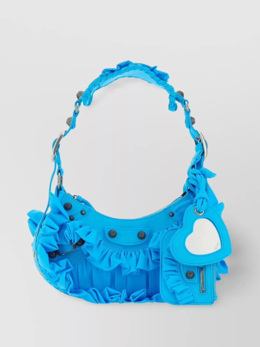 Shop Balenciaga Xs Shoulder Bag With Tonal Fabric Handle And Metal Studs In Blue