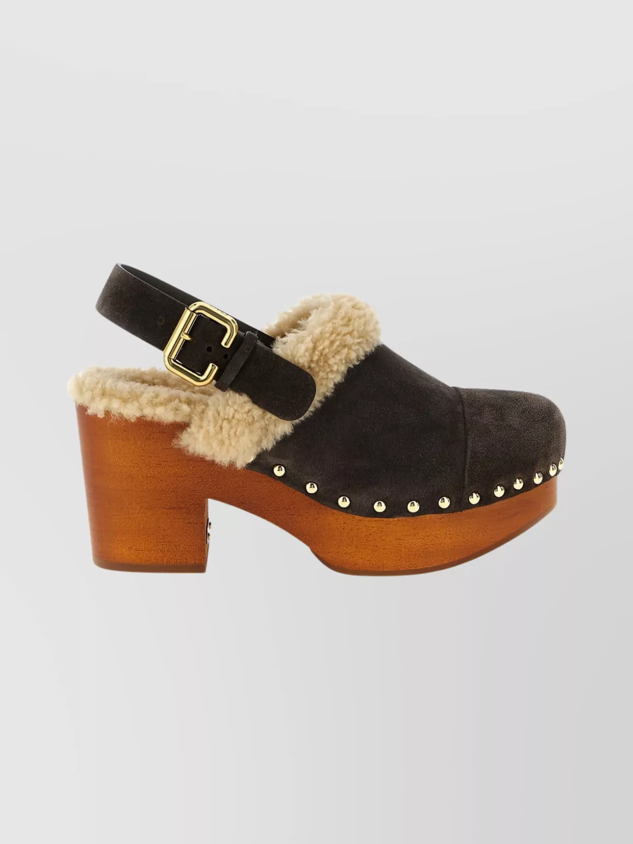 Chloé Round Toe Sandals With Shearling And Studs