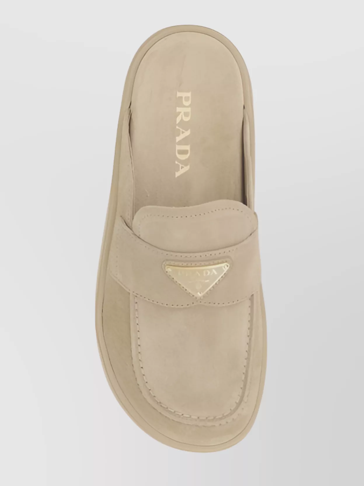 Prada Triangular Detail Suede Platform Loafers Mules