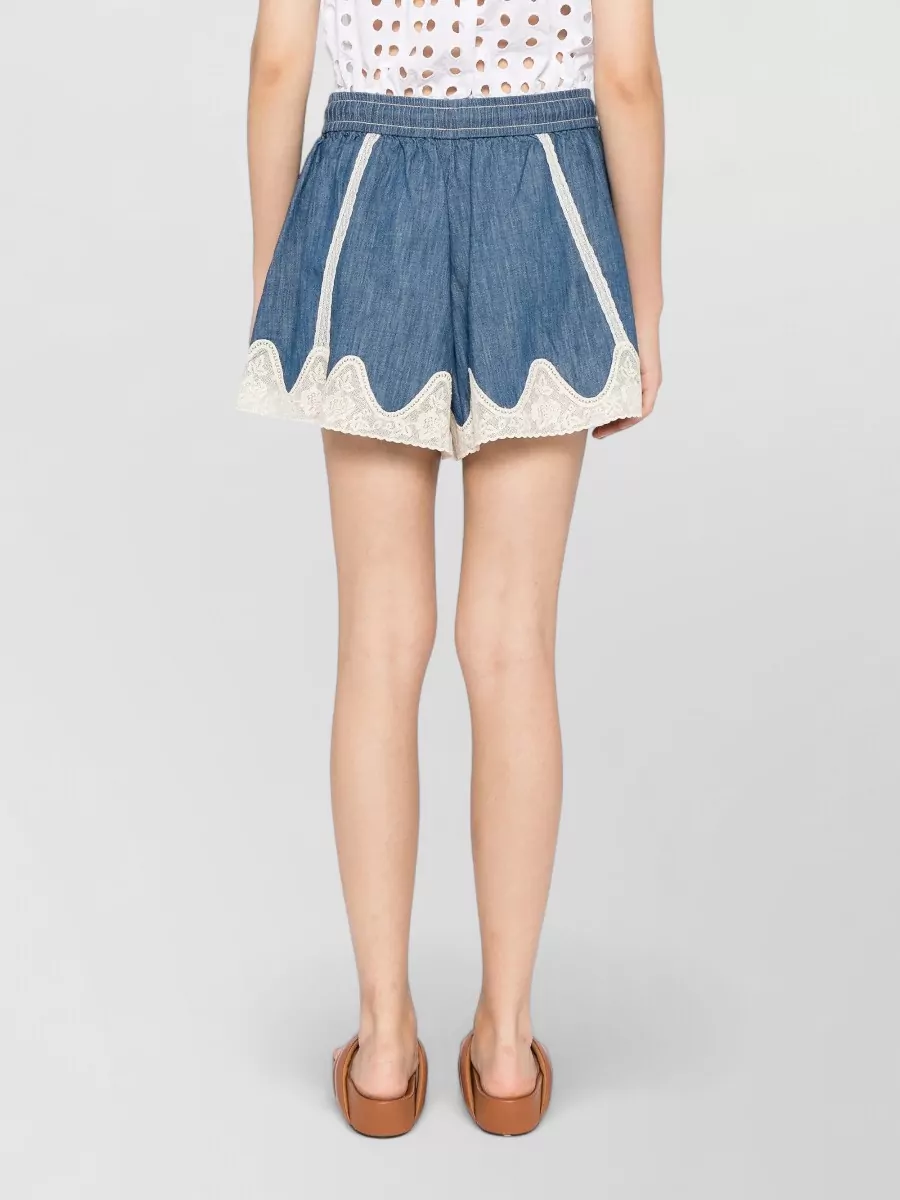 Zimmermann Denim Lace-Panelled Knee-Length Shorts