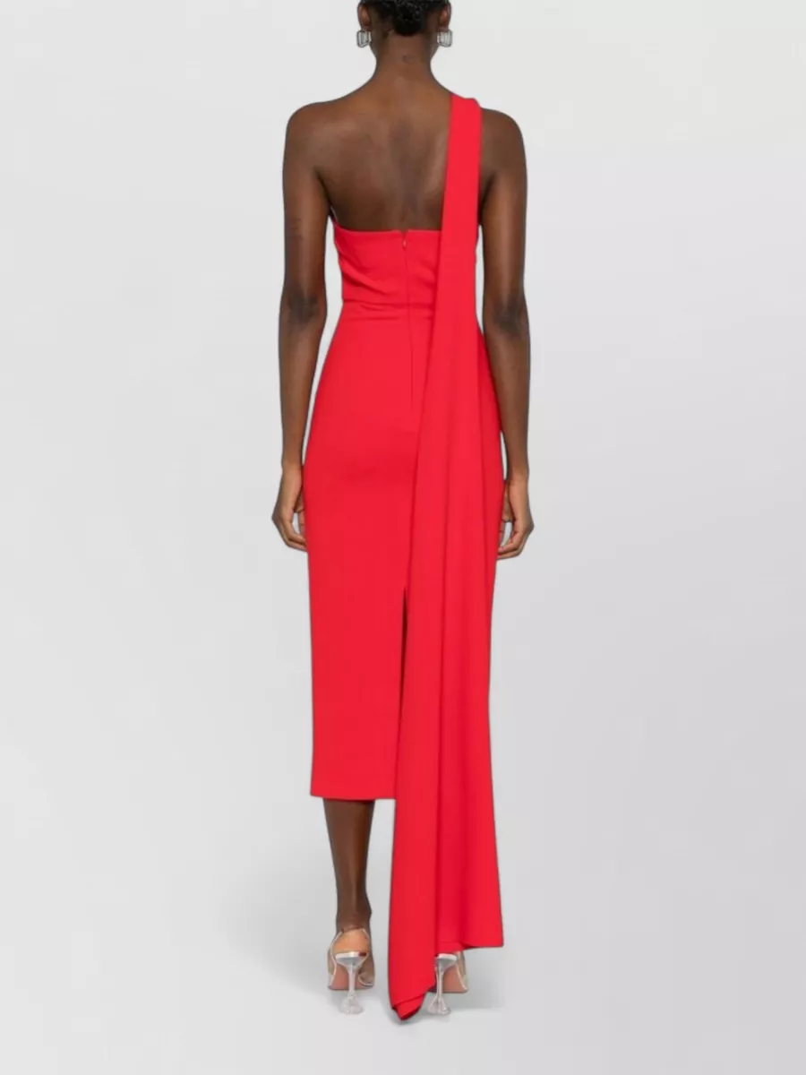 Solace London Crepe-Effect Asymmetric One-Sleeve Draped Midi Dress
