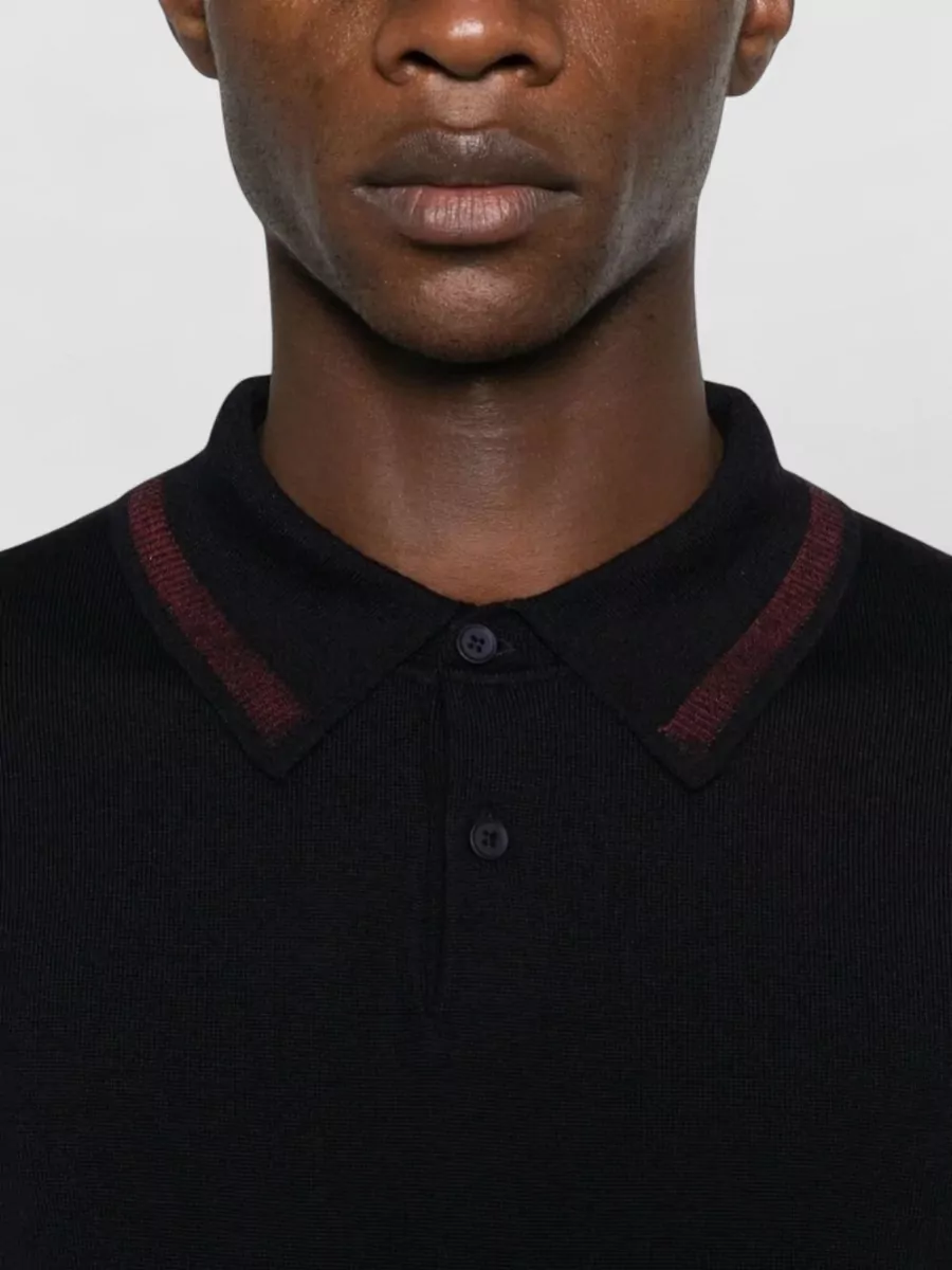 Paul Smith Merino Wool Ribbed Knit Polo Shirt