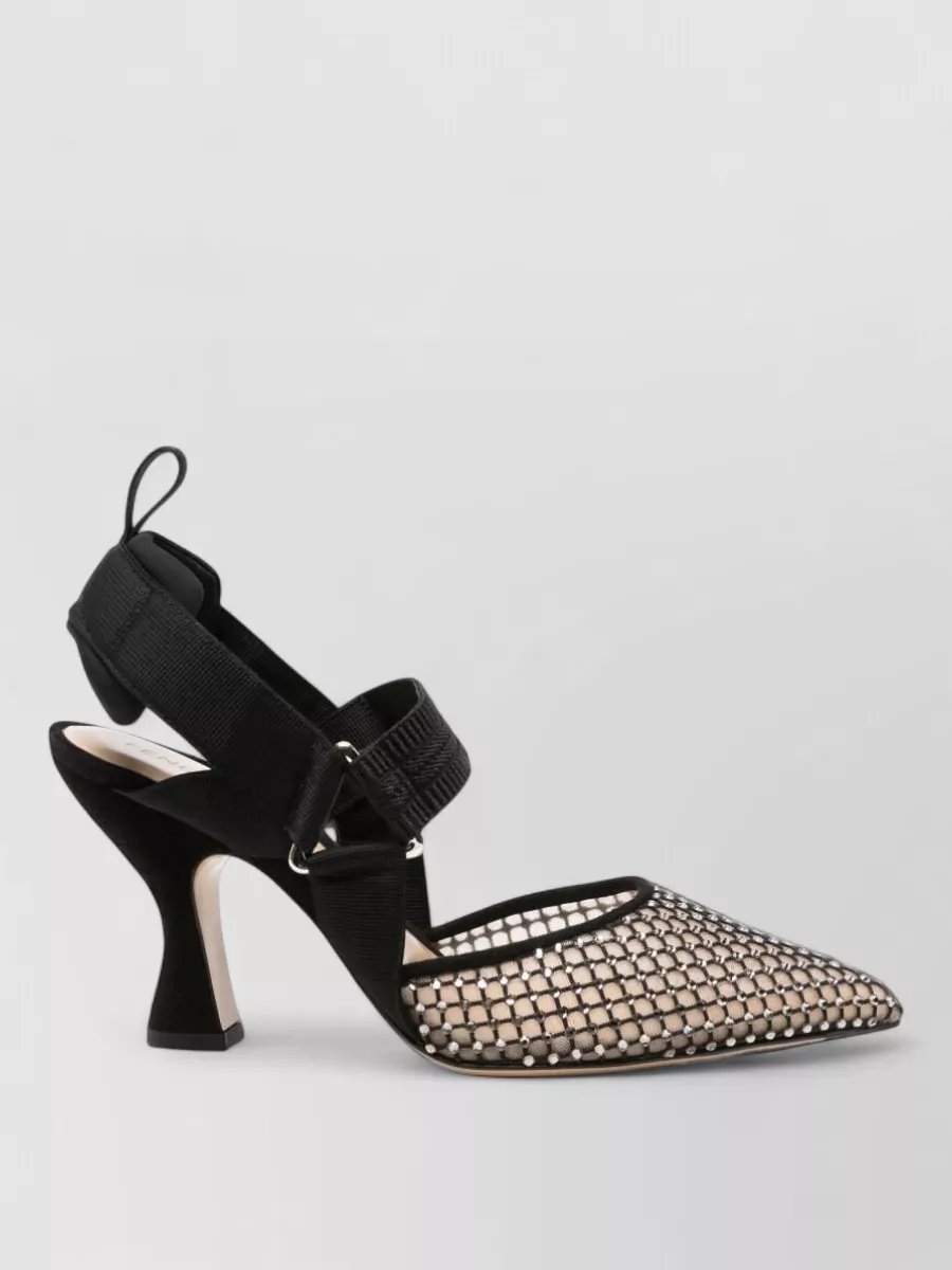 Fendi Silk Crystal-Embellished Slingback Pumps