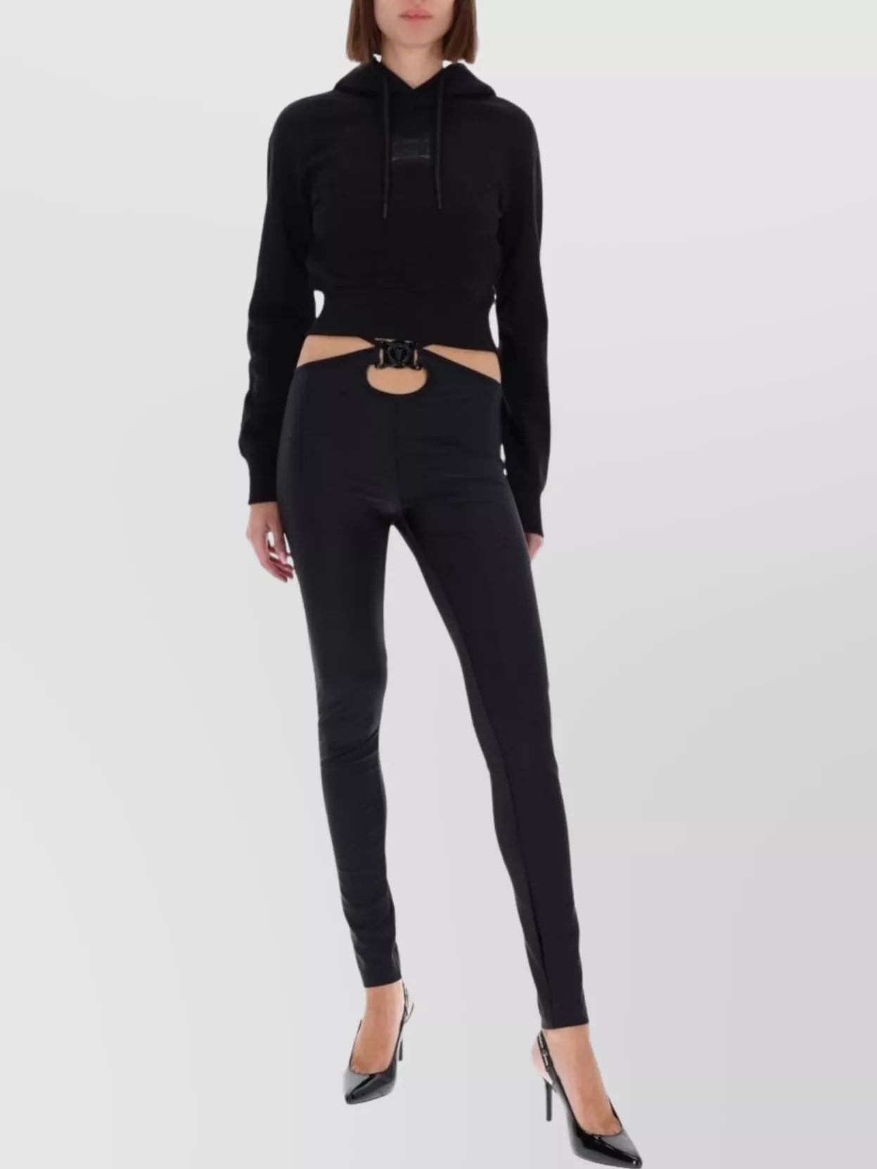 Versace Jeans Couture High Waist Cut-out Ankle Trousers In Black