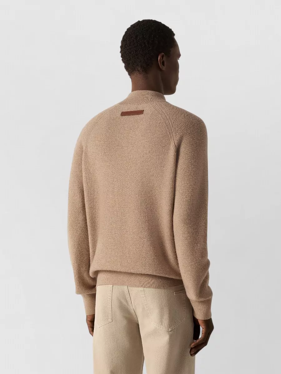 Zegna Cashmere Ribbed Zip-Up Turtleneck Sweater