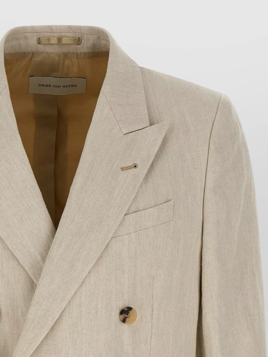 Dries Van Noten Cotton Linen Herringbone Double-Breasted Blazer
