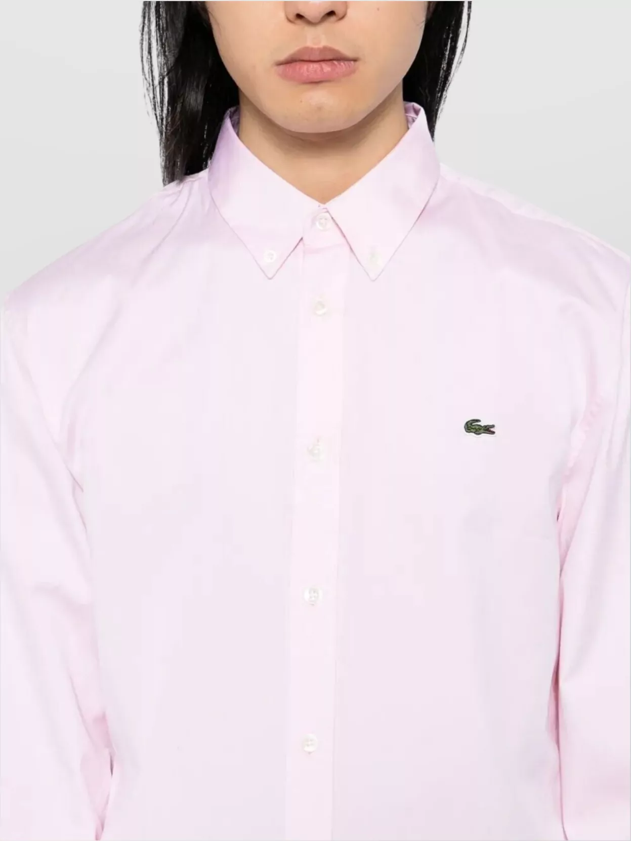 Lacoste Cotton Shirt With Button-Down Collar And Curved Hem