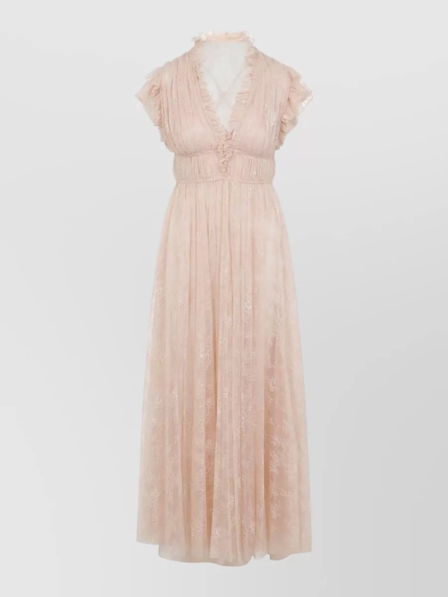 Alberta Ferretti Lace Long Dress Elastic Waist Back Detail