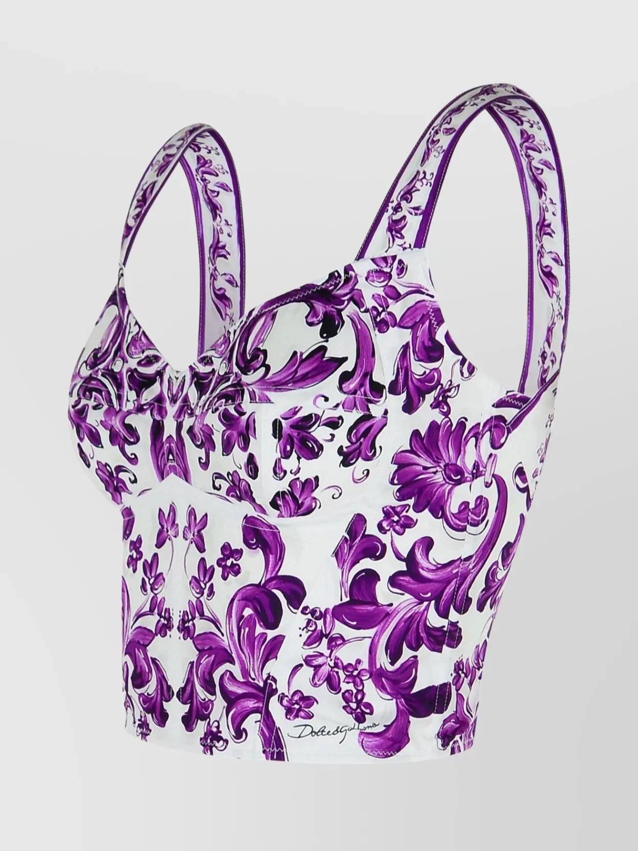 Dolce & Gabbana Violet Top With Sweetheart Neckline And All-over Graphic Print In Cotton Blend Woman In Purple