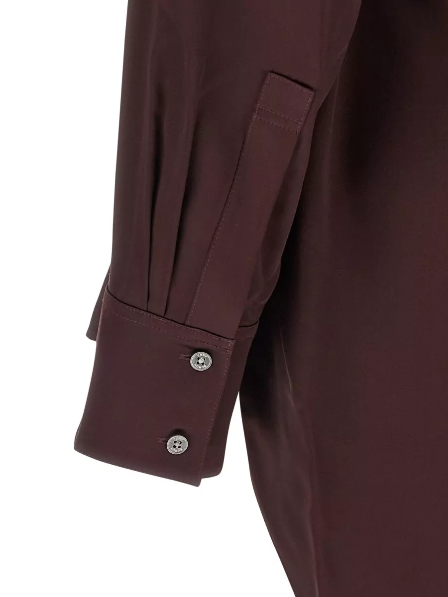 Tory Burch Satin V-Neck Asymmetric Long-Sleeve Blouse