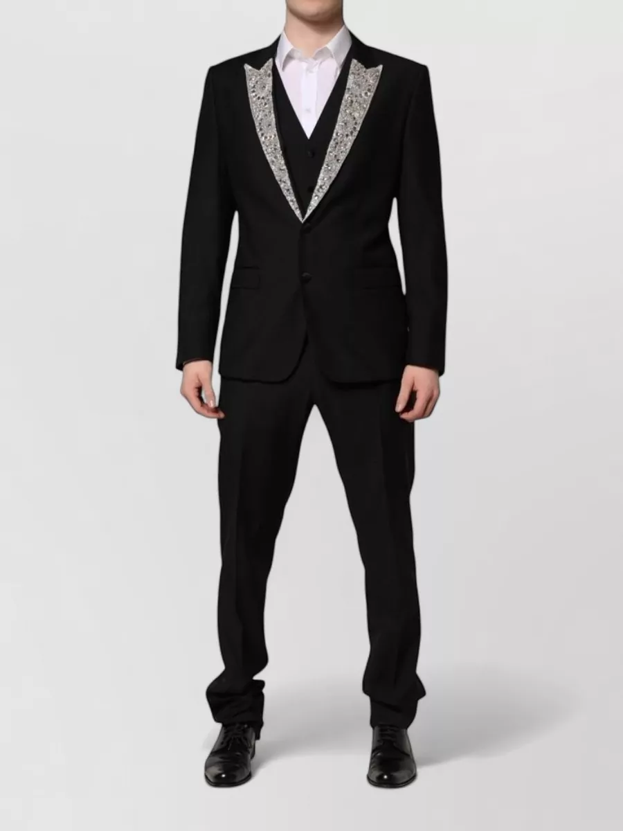 Dolce&Gabbana wool silk crystal embellished slim fit three piece tuxedo