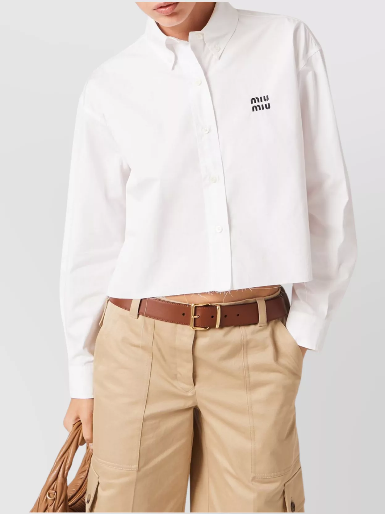 Miu Miu Cropped Long Sleeve Shirt With Point Collar