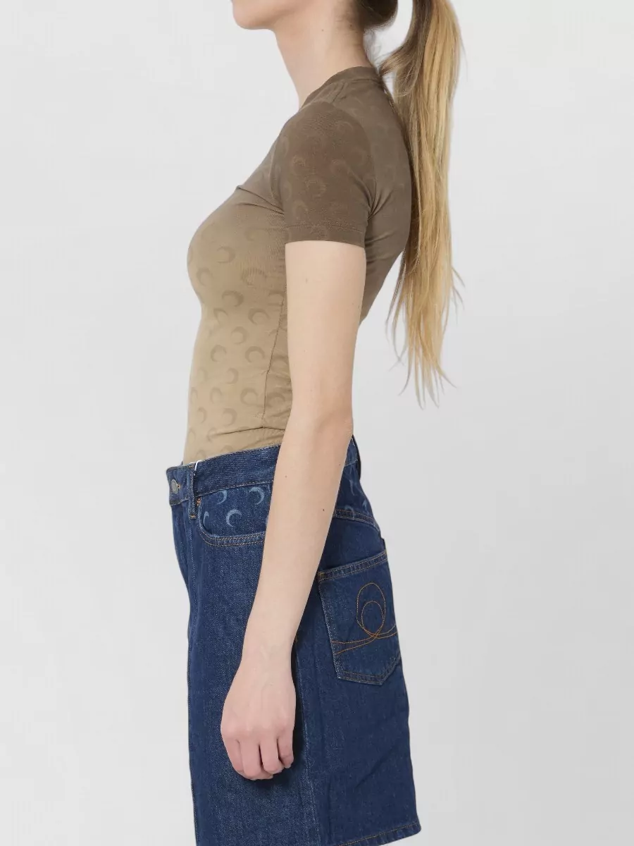 Marine Serre Cotton Ribbed Slim-Fit Cropped T-Shirt