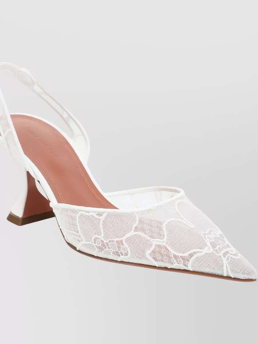 Amina Muaddi Leather Holli Lace Slingback Pumps