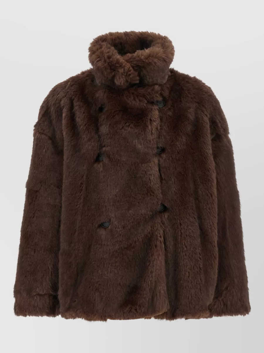 Thelatest Oversized Double-Breasted Faux Fur Coat