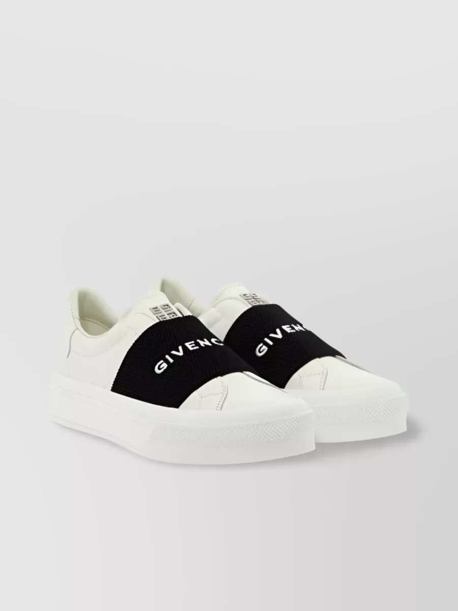 Shop Givenchy Branded Strap Leather Sneakers In White