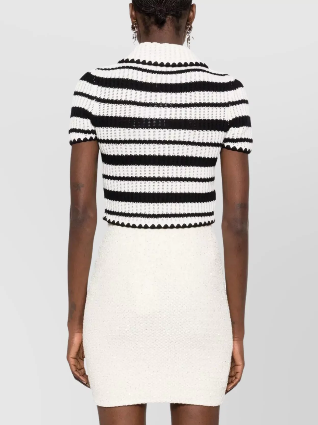 Shop Self-portrait Cropped Striped Crochet Top With Ribbed Texture