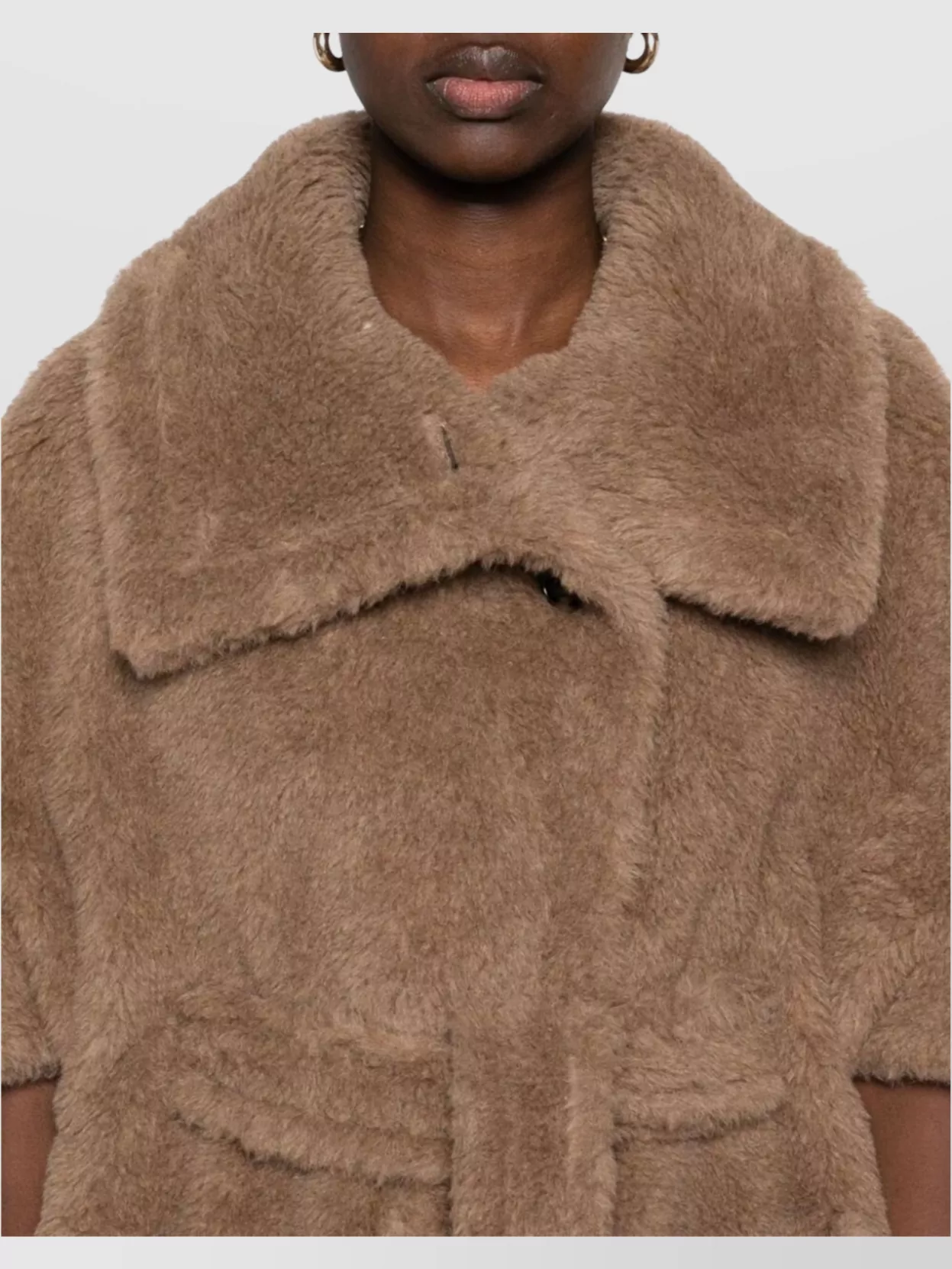 Max Mara Waist Belted Faux Fur Short Sleeve Jacket In Brown