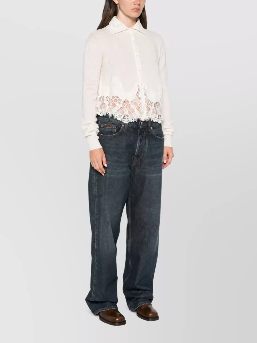 Ermanno Scervino Cashmere Lace-Trim Long-Sleeve Knitted Shirt