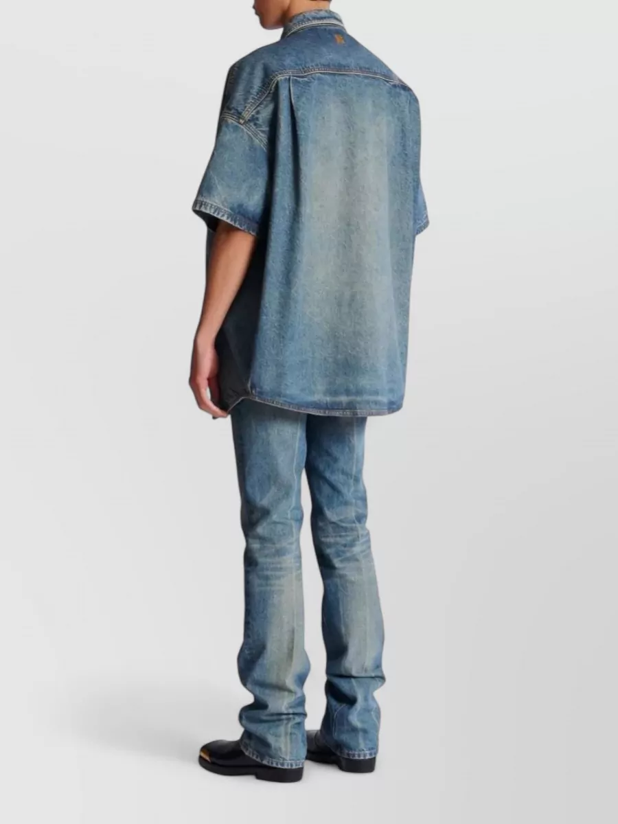 Balmain Denim Short-Sleeve Shirt