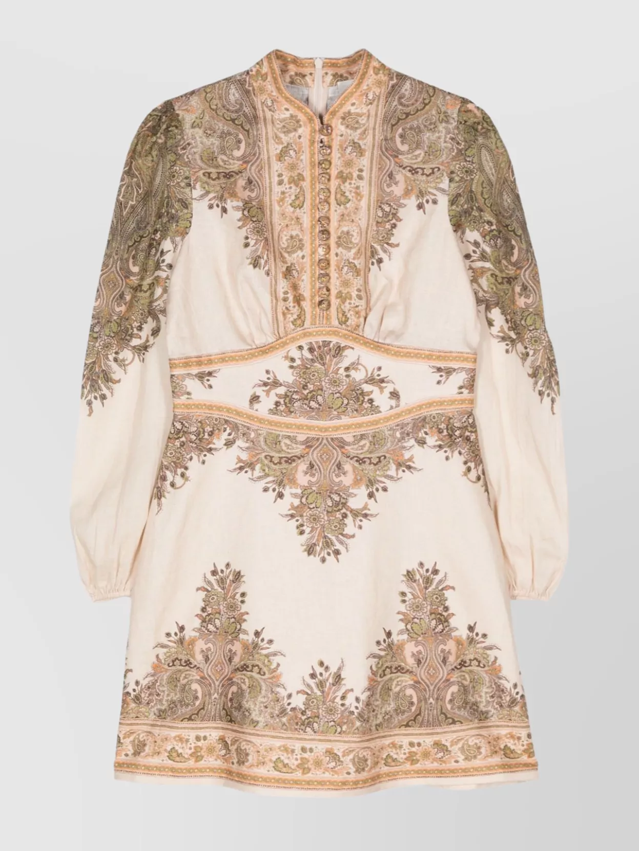 Zimmermann Natural Linen Dress With Buttoned Blouson Sleeves