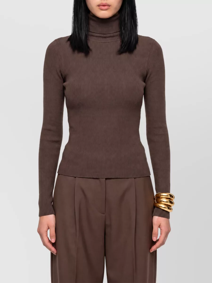 Max Mara Virgin wool fine-knit fitted turtleneck sweater