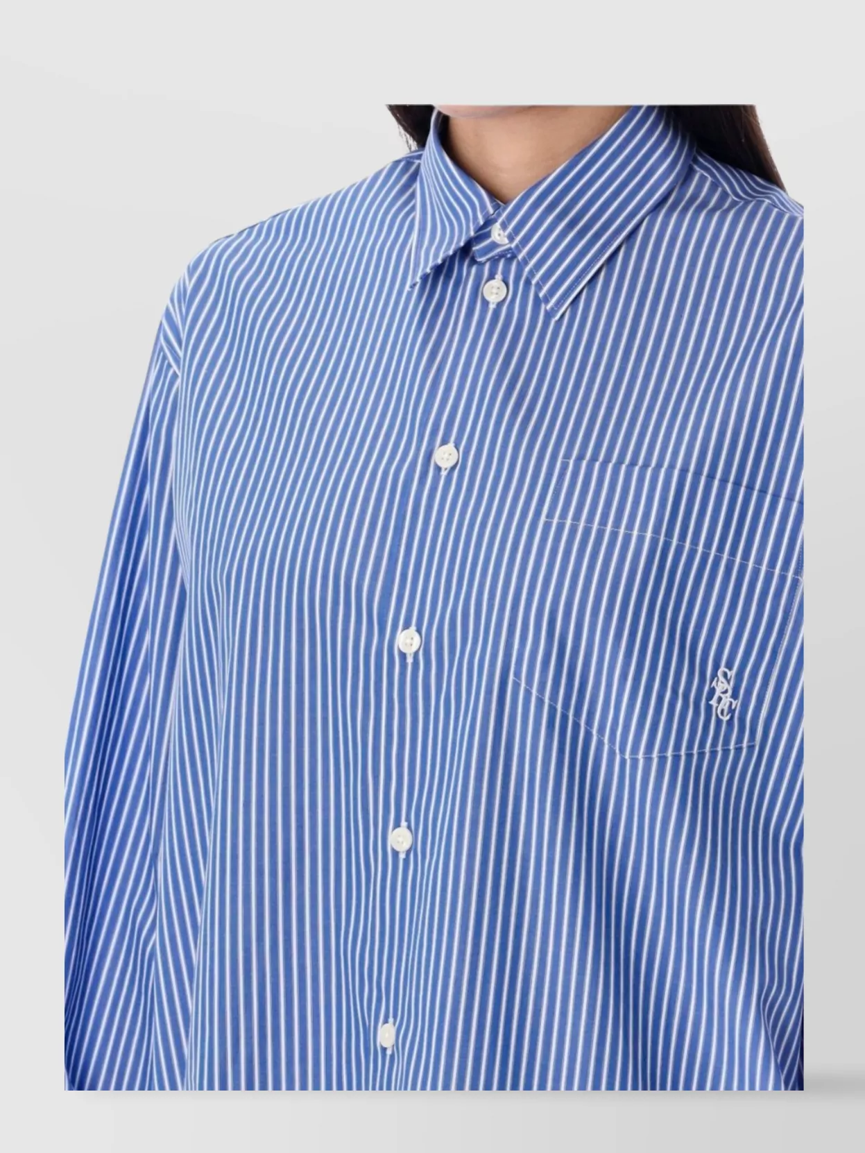 Shop Sporty And Rich Large Pocket Striped Long Sleeve Shirt