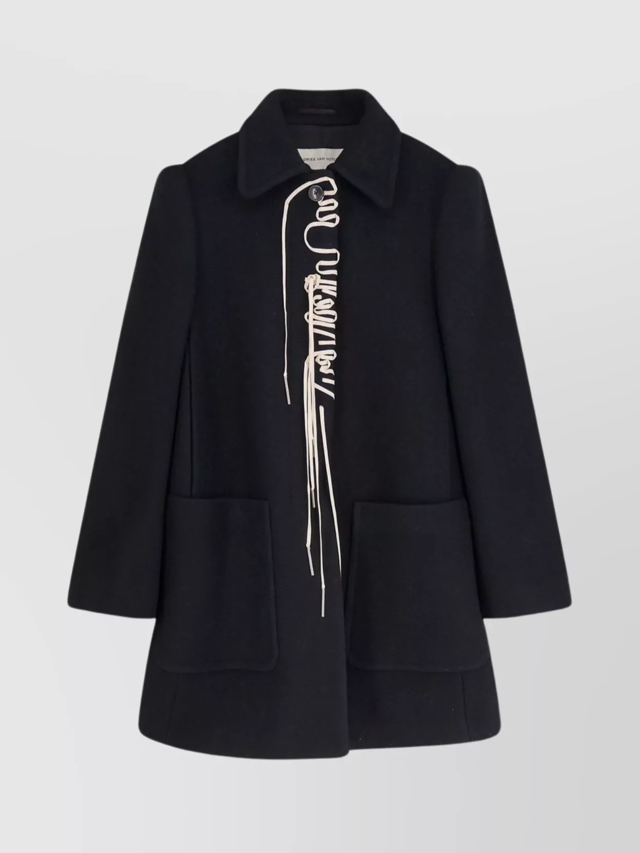 Dries Van Noten Wool Blend Coat With Collared Neck And Pockets In Black