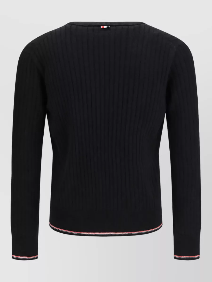 Thom Browne Ribbed Merino Wool V-Neck Cardigan