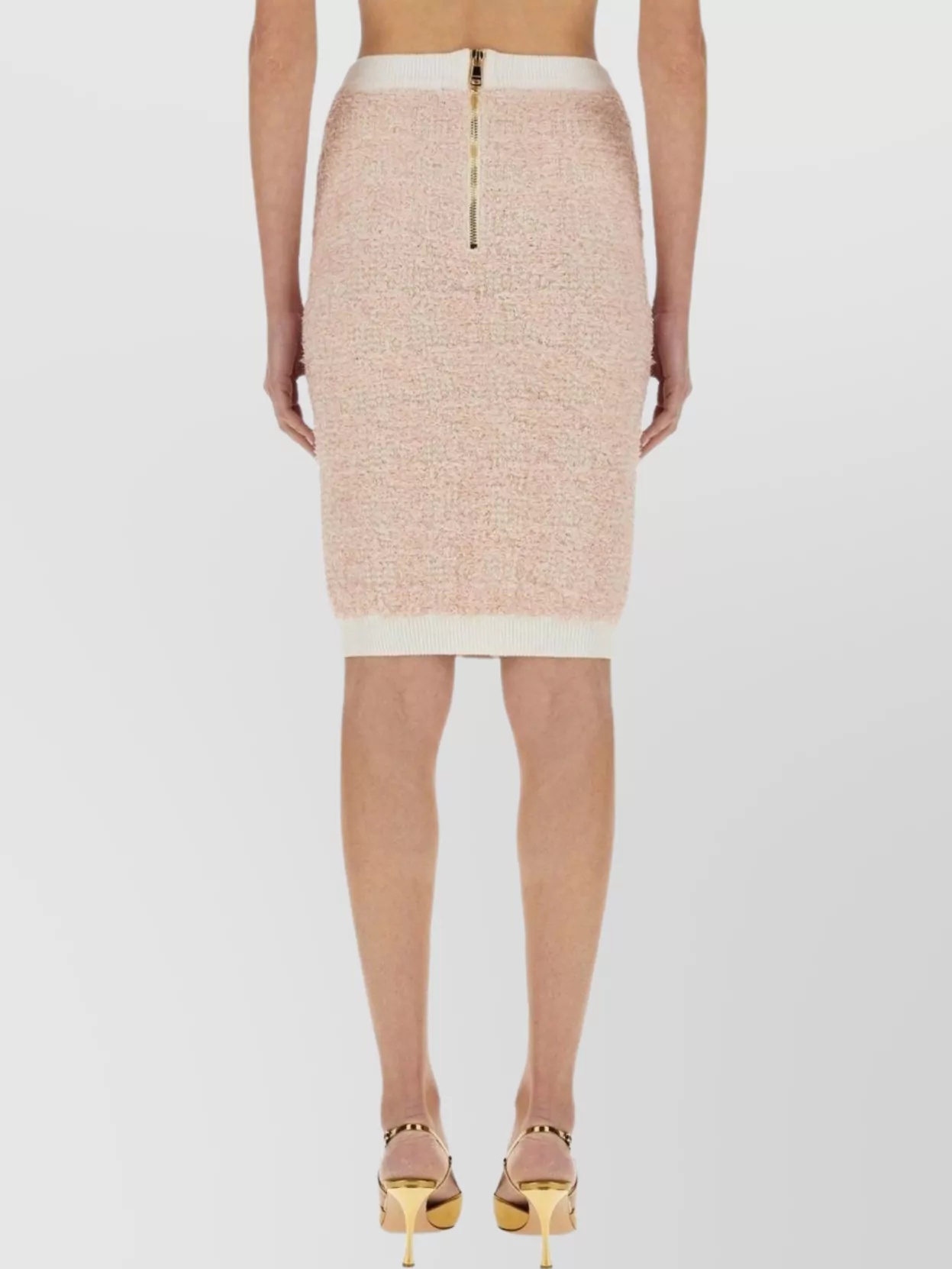 Balmain Textured Fabric Midi Skirt With Button Detailing In Pink