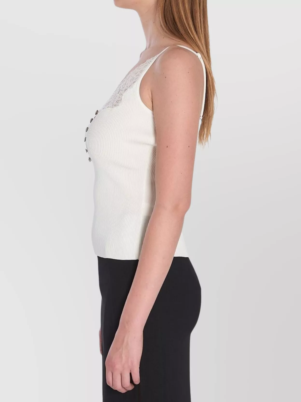 Self-Portrait Lace V-Neck Button-Front Spaghetti-Strap Top