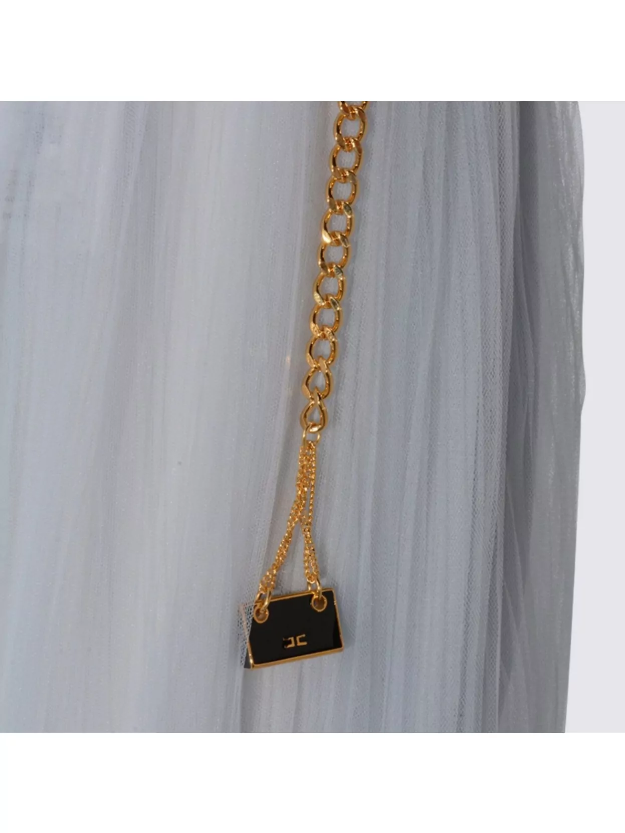 Elisabetta Franchi Midi Skirt With Gold Chain And Pleats In Blue