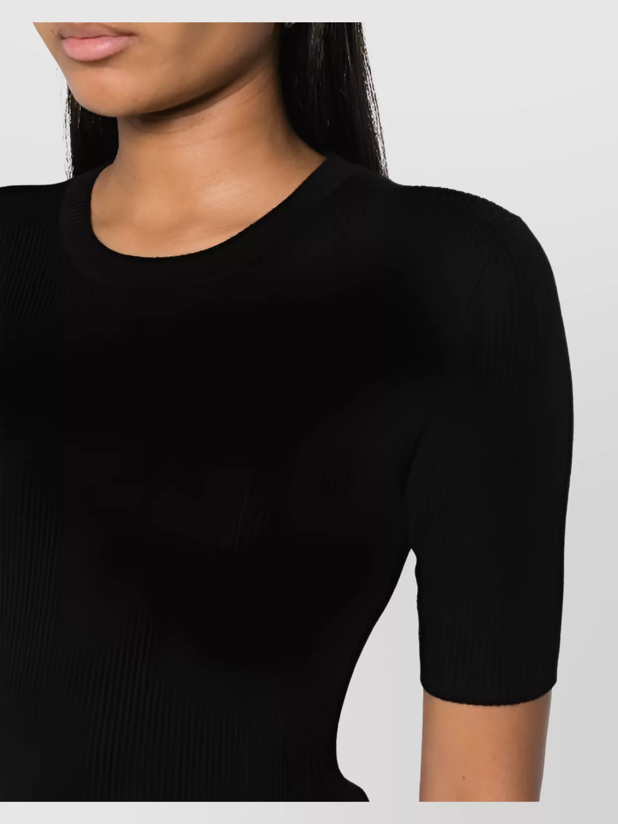 P.a.r.o.s.h Wool Crew Neck Top With Ribbed Texture In Black