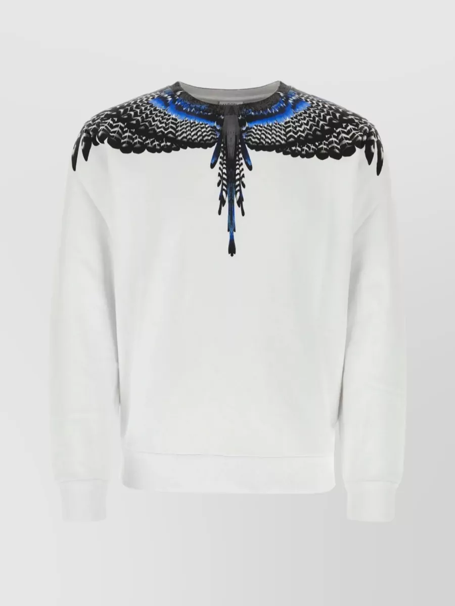 Shop Marcelo Burlon County Of Milan Ribbed Cotton Crew-neck Sweatshirt With Wings Detailing In White