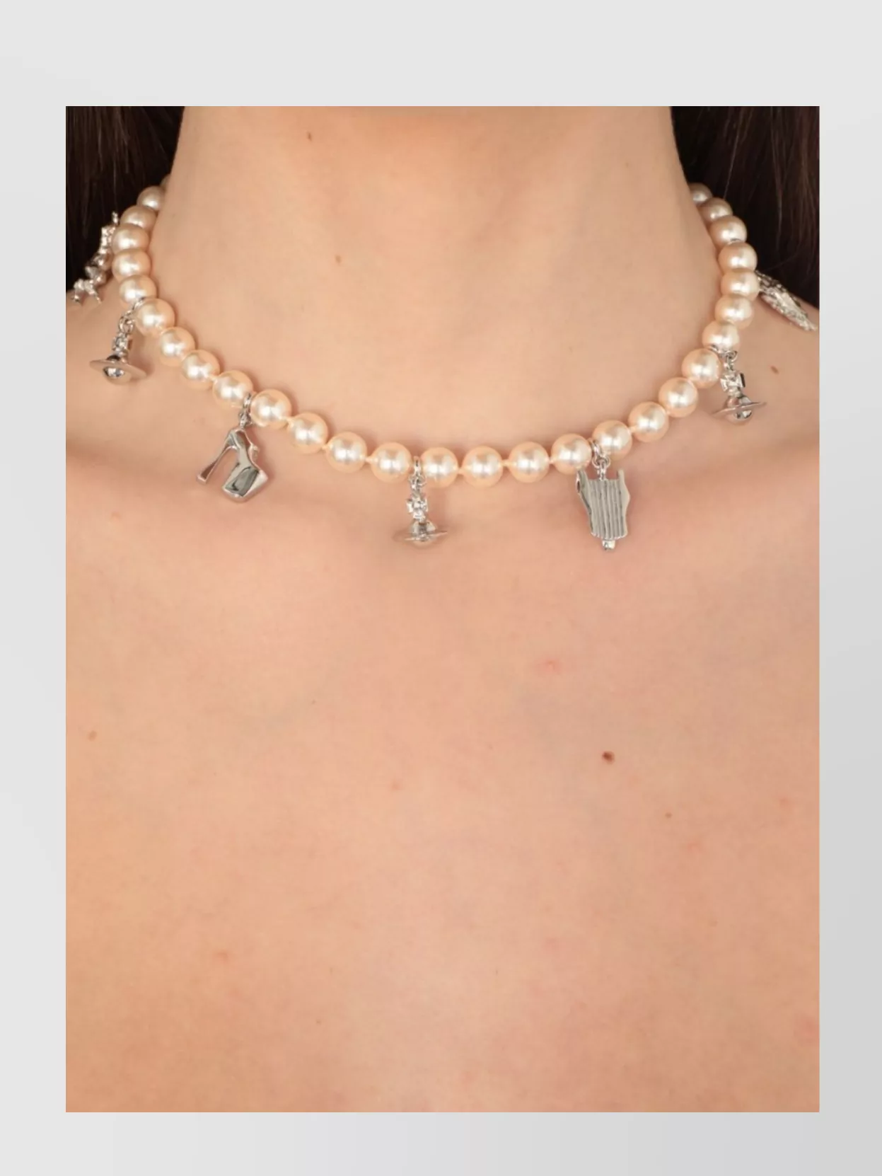 Vivienne Westwood Adjustable Pearl Beads Necklace With Silver Charms