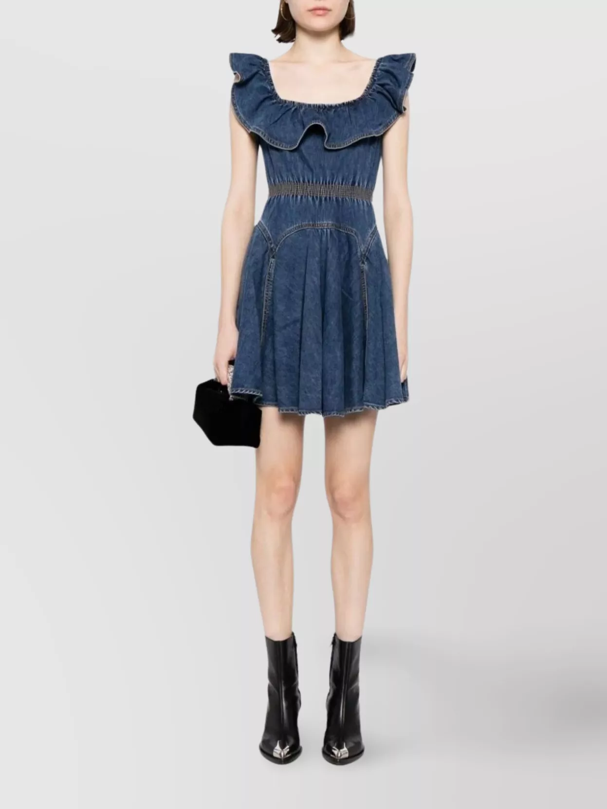 Self-Portrait Denim Ruffle Mini Dress