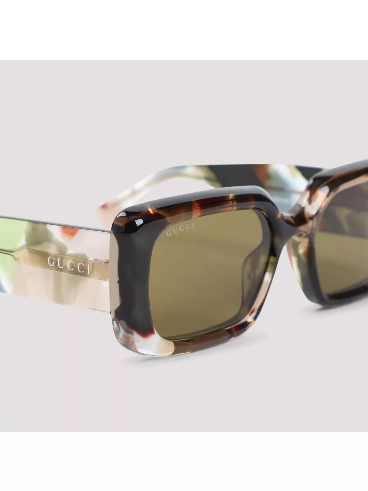 Gucci Bold Rectangular Sunglasses Marble Effect