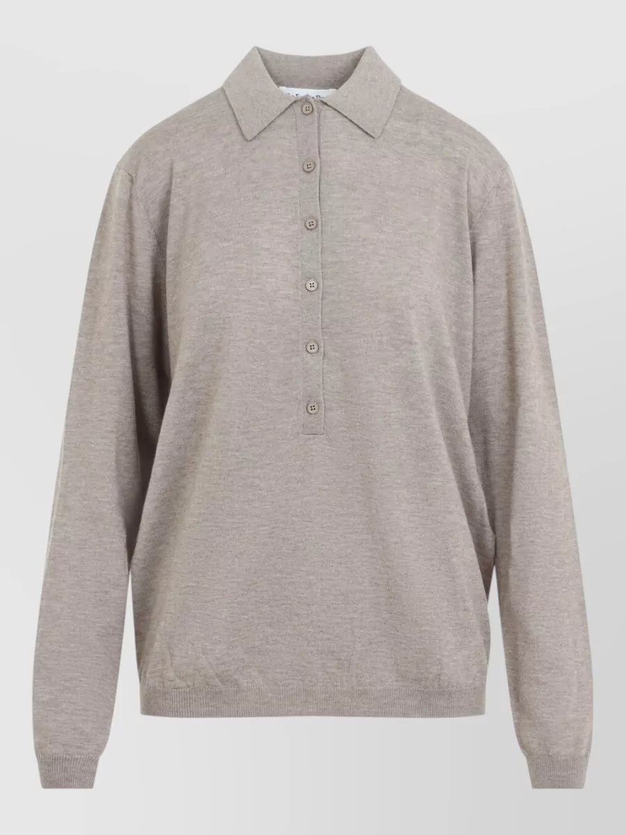 The Frankie Shop Ribbed V-Neck Long-Sleeve Polo Jumper