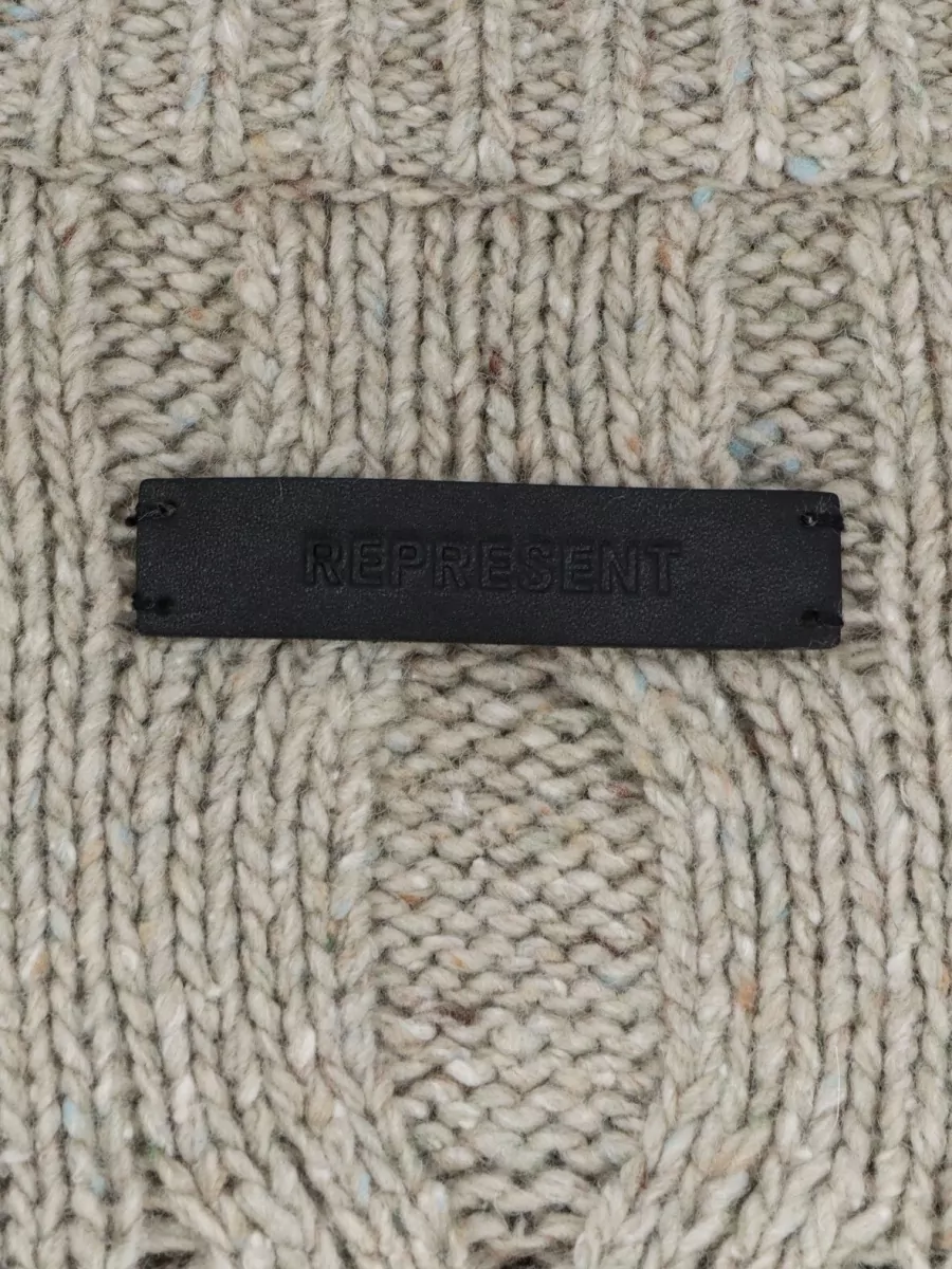 Represent Wool-Blend Cable-Knit Distressed Crewneck Sweater