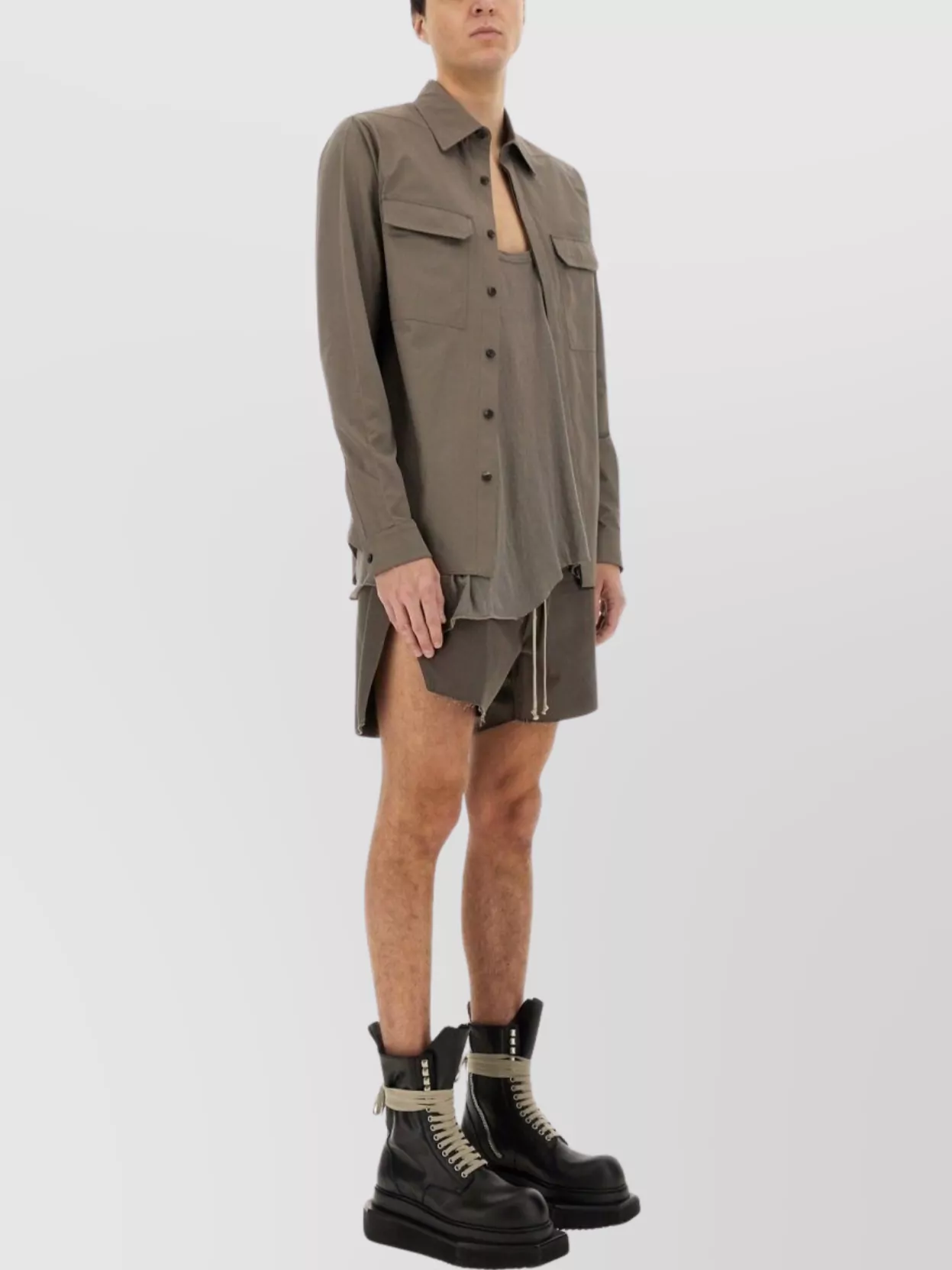 Rick Owens Structured Cotton Work Shirt With Button-down Front