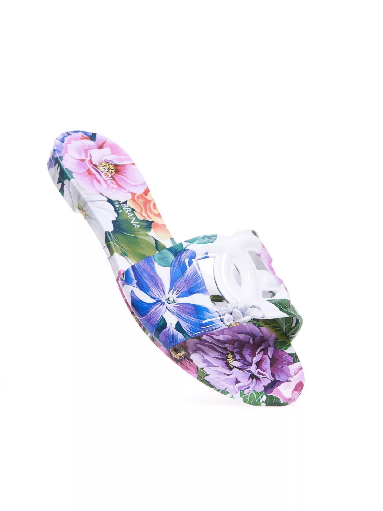DOLCE & GABBANA SLIDE SANDALS WITH FLORAL PRINT AND FLAT SOLE