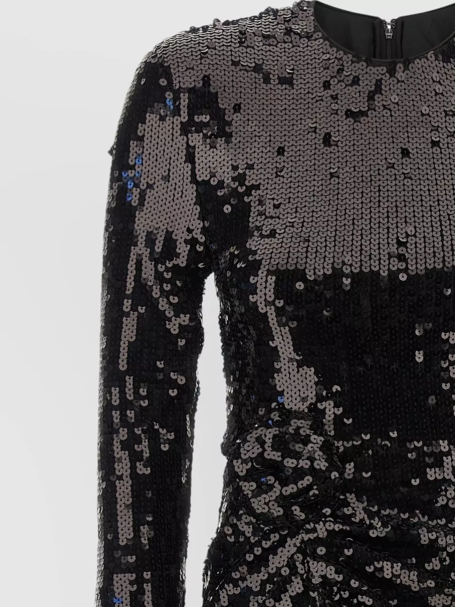 Rotate Birger Christensen Sequined Draped Floral Appliqué Long-Sleeve Mini Dress