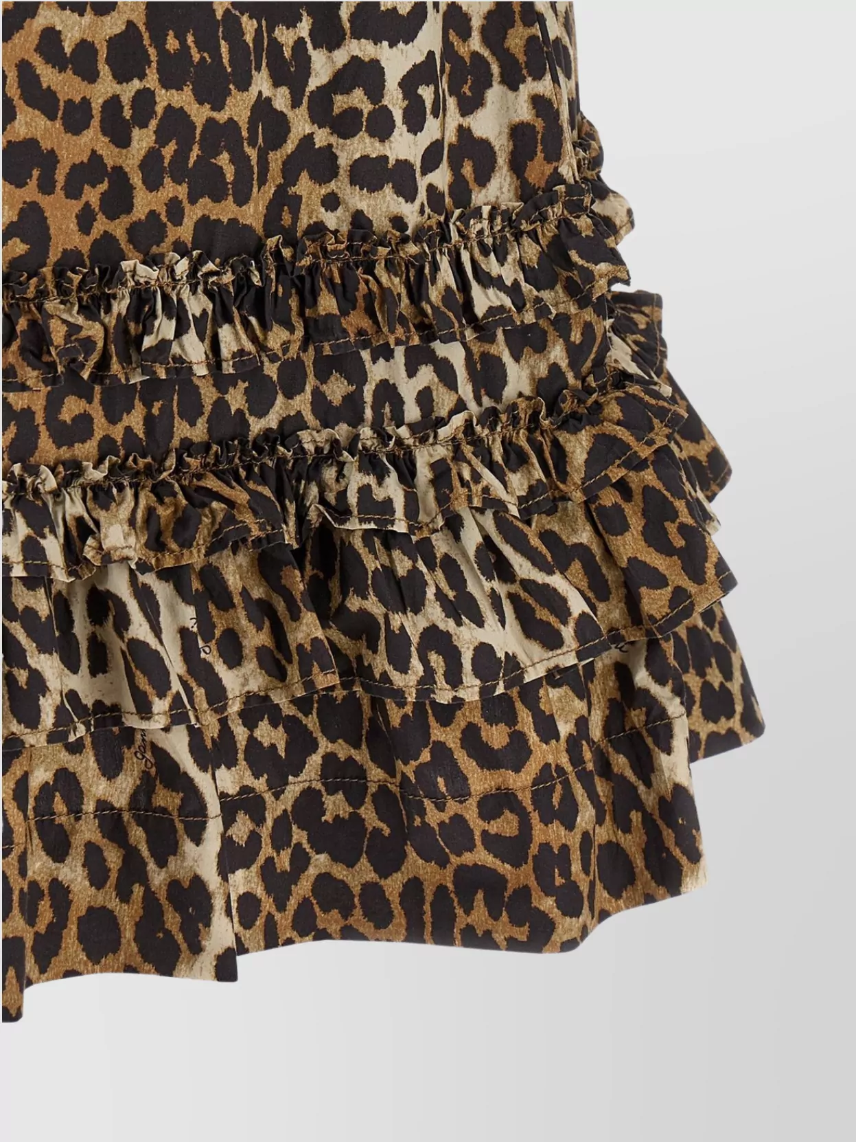 Ganni Brown Leopard Cotton Poplin Mini Dress