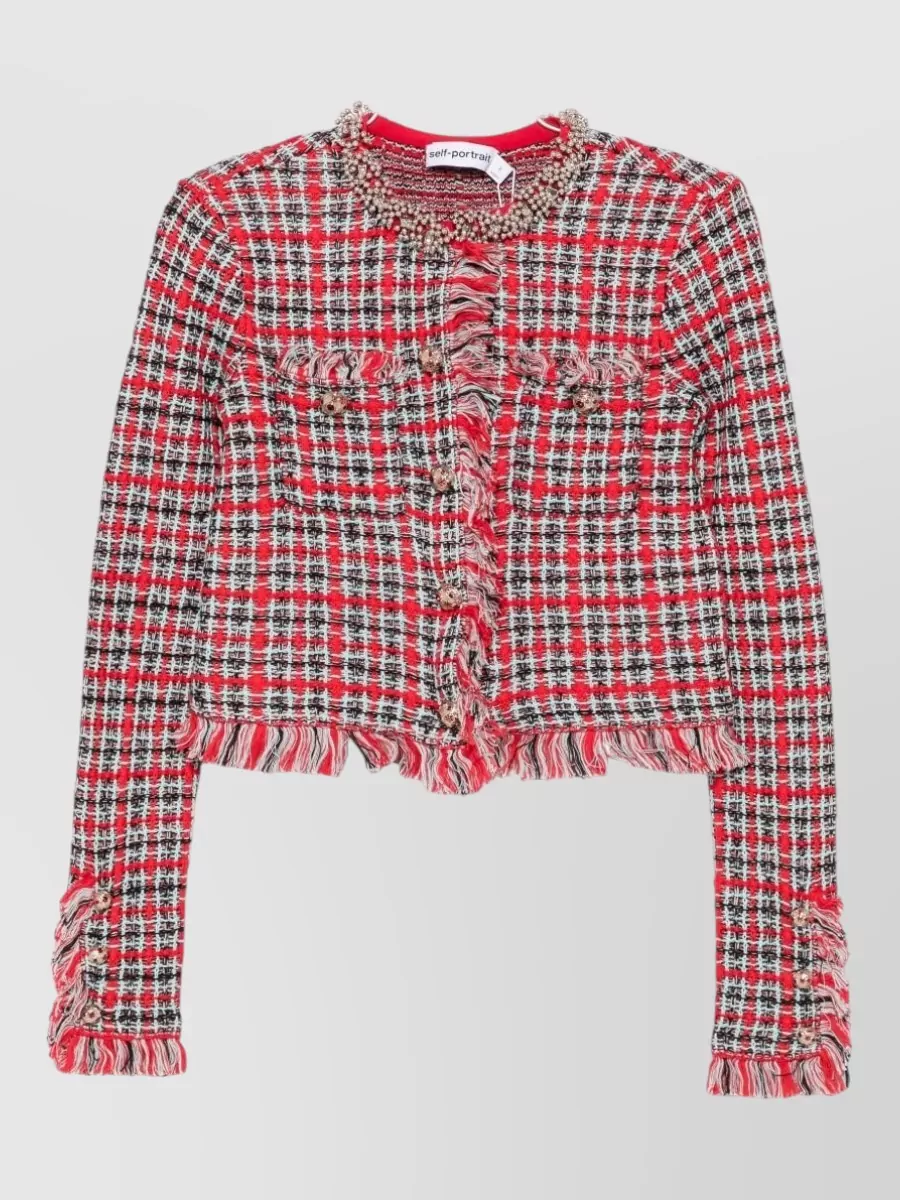 Self-Portrait Bouclé Checked Cropped Jacket